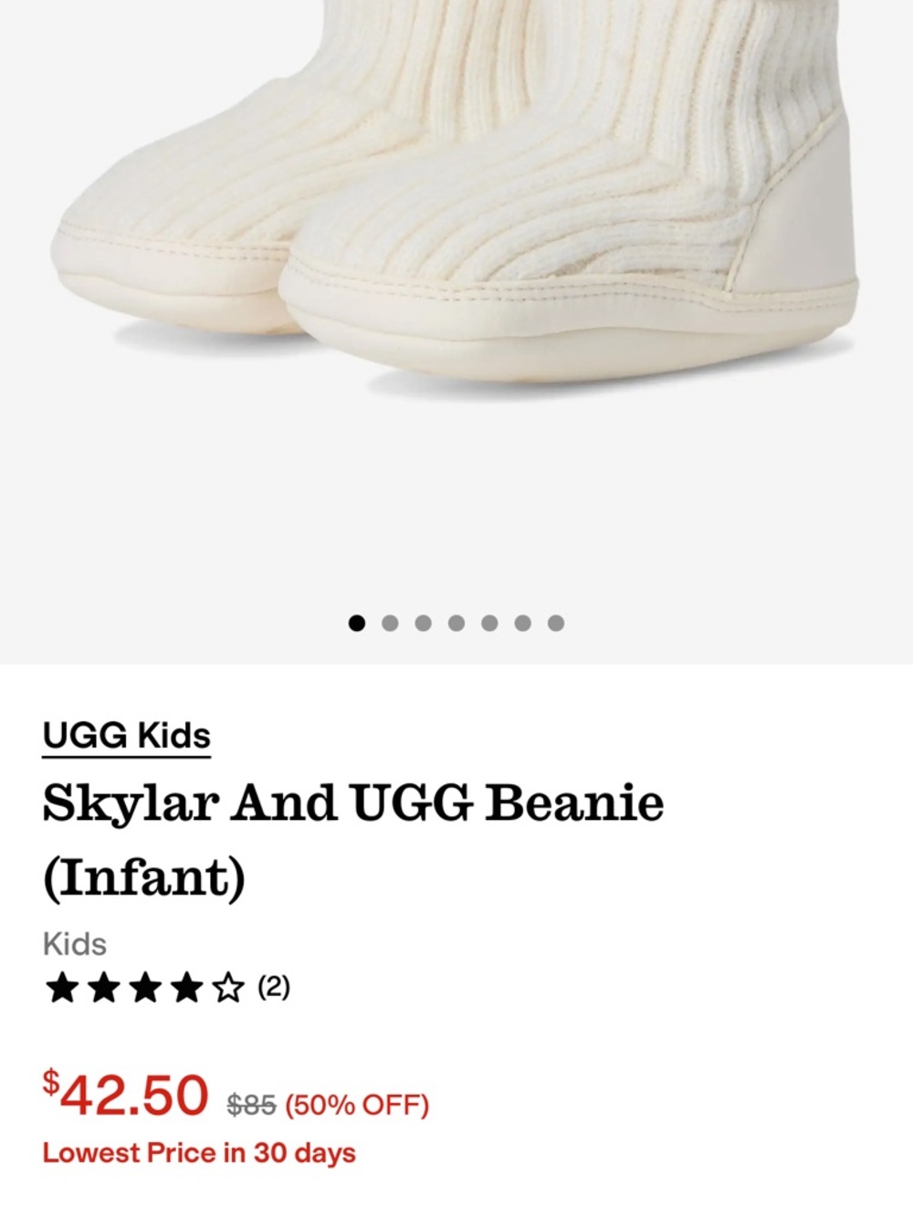 UGG Kids Skylar Ribbed Booties - Cream